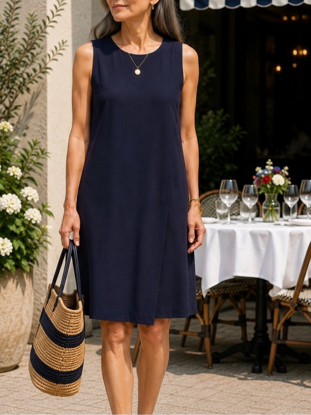 Eileen Fisher System Navy Panel Shift Dress Sleeveless $228. Excellent Size L